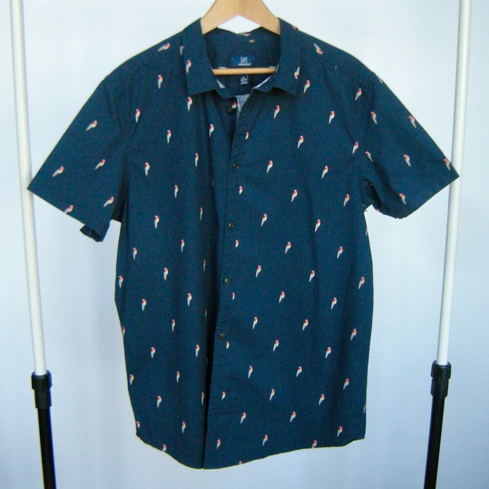 George Slim Fit  XL(46-48) Dark Blue with Parrots Short Sleeve Shirt